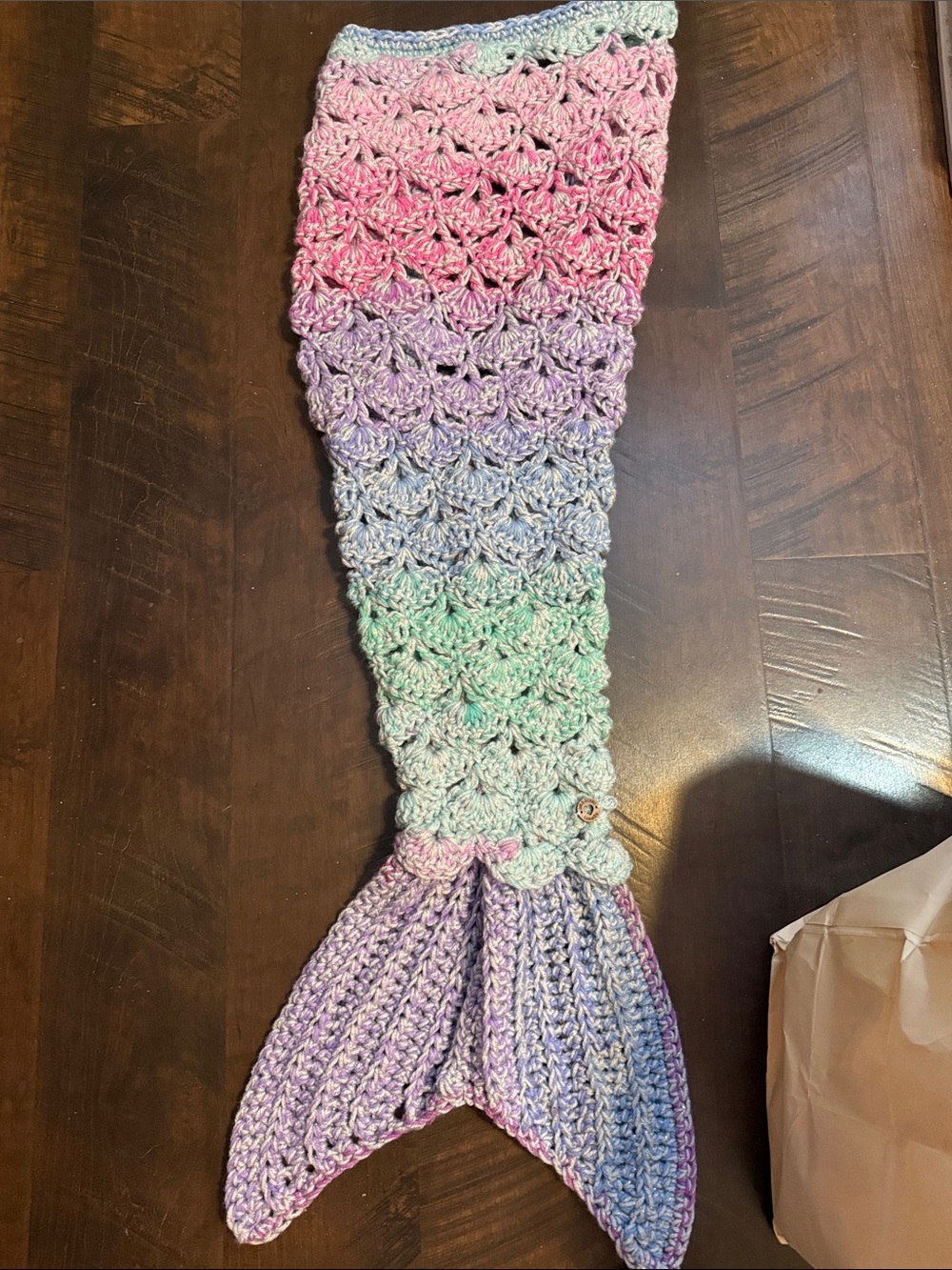 Handmade Crochet Mermaid Tail Blanket - Pastel Ombre Pink, Purple, Blue, Green